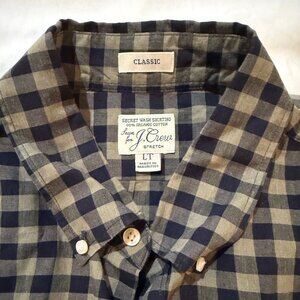 J. Crew Men's Long-Sleeved Cotton Classic Khaki & Black Button Down - Size LT